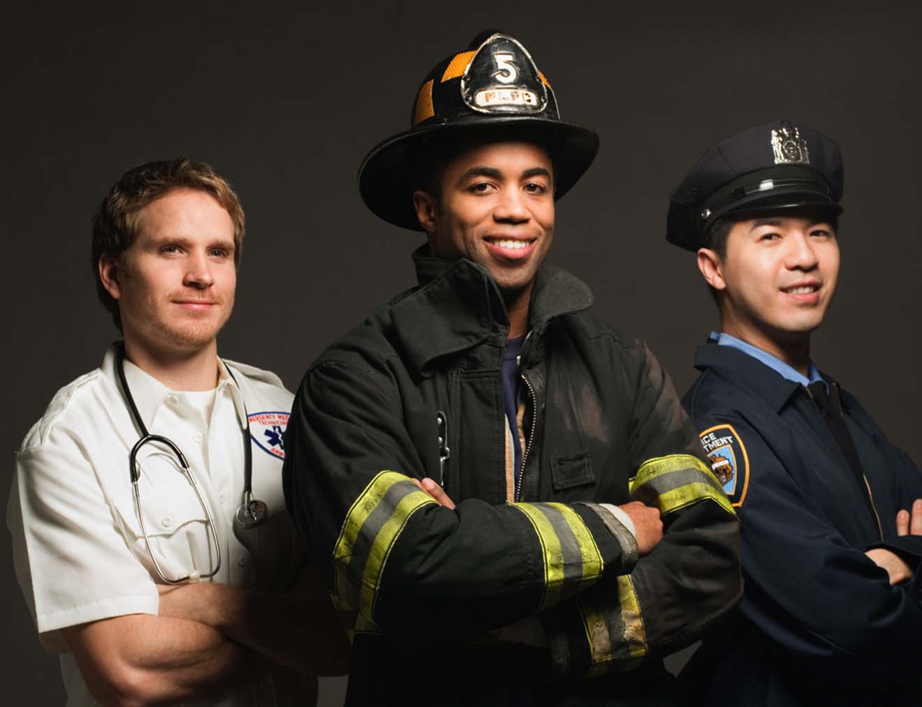 Police officer, paramedic and fireman
